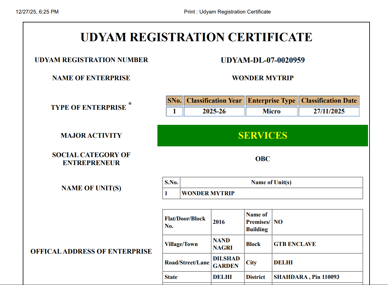 Udyam certificate